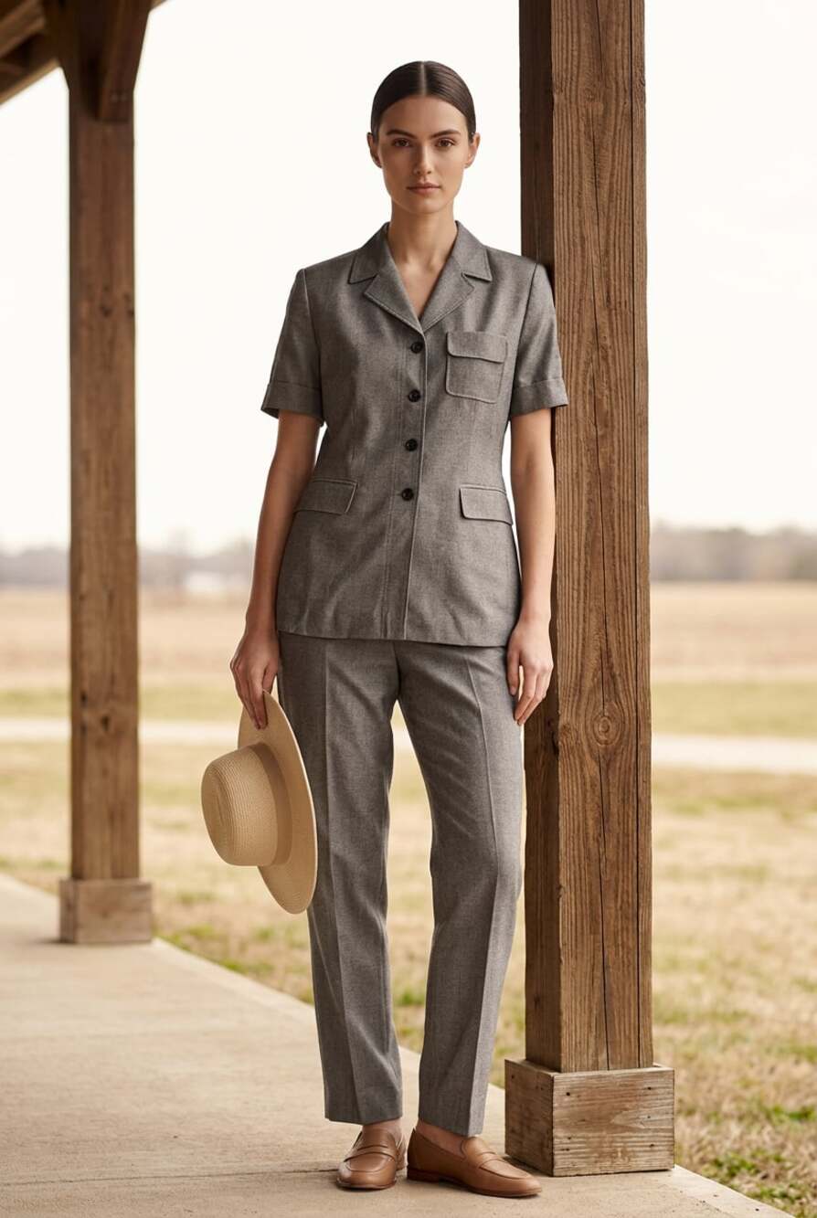 Kasper A.S.L. Petite Short Sleeve Pocket Blazer and Pants Suit Set
